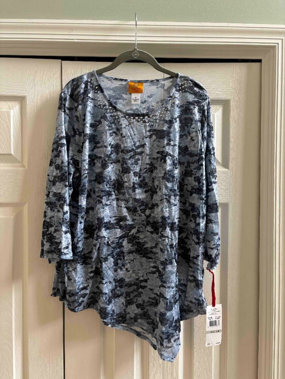 Blue camo-style print top